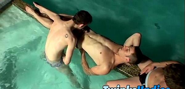  Zack and Mike jacking off by the Pool with their uncut cocks